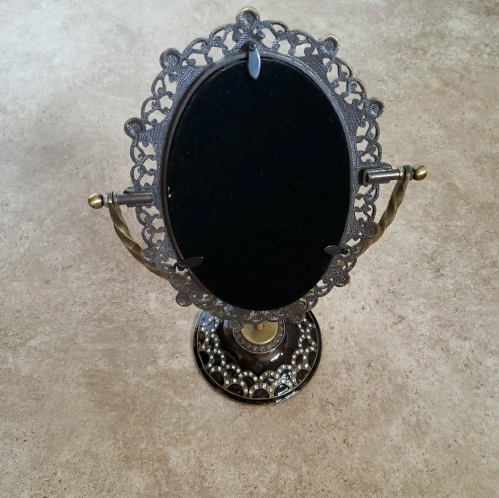 Antique Bronze Carved Pearled Gemstone Pedestal Mirror